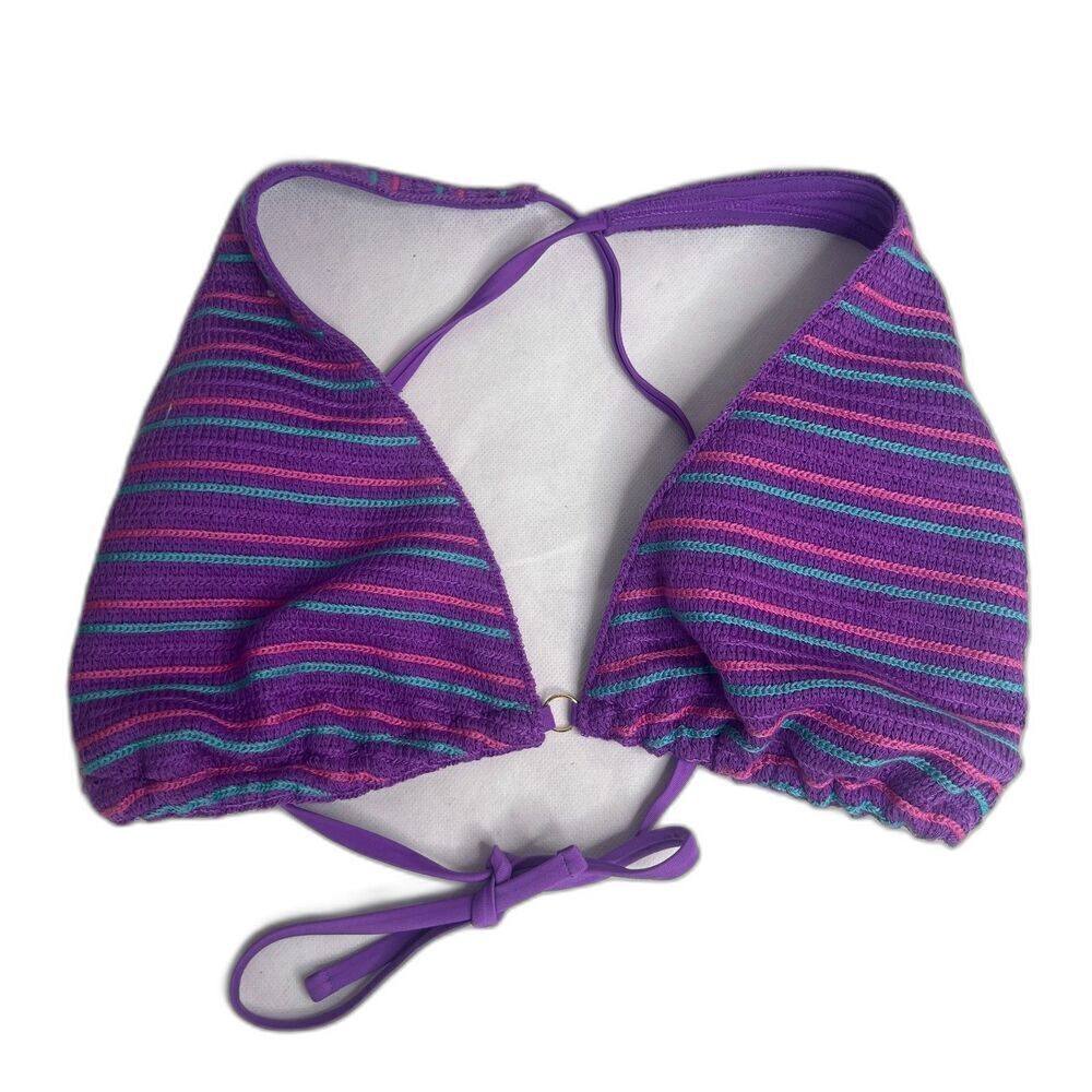 Shade & Shore Purple Striped Crochet Triangle Bikini Top Size L(12-14)